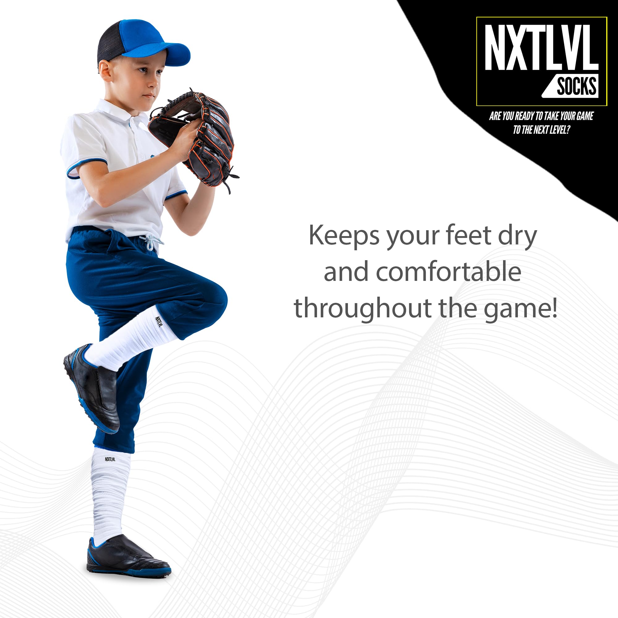 NXTLVL Scrunch Chaussettes de baseball rembourrées extra longues pour homme et garçon/jeune