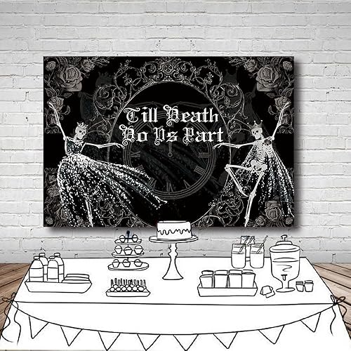 Miniatura 4 de MEHOFOND Telón de fondo de Halloween Till Death Do Us de 7 x 5 pies, espeluznante fondo de despedida de soltera para boda, despedida de soltera y
