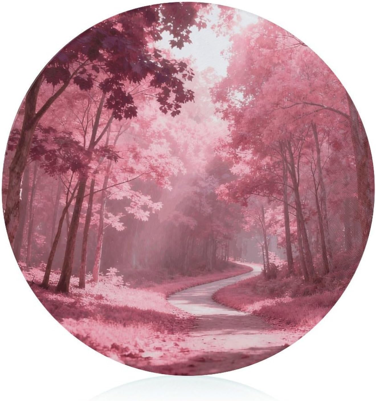 Pink Forest Cutting Board Portable Small Chopping Boards Tempered Glass Kitchen Counter Protector Non-Slip Round Charcuterie Boards Mat for Bar Cheese Board