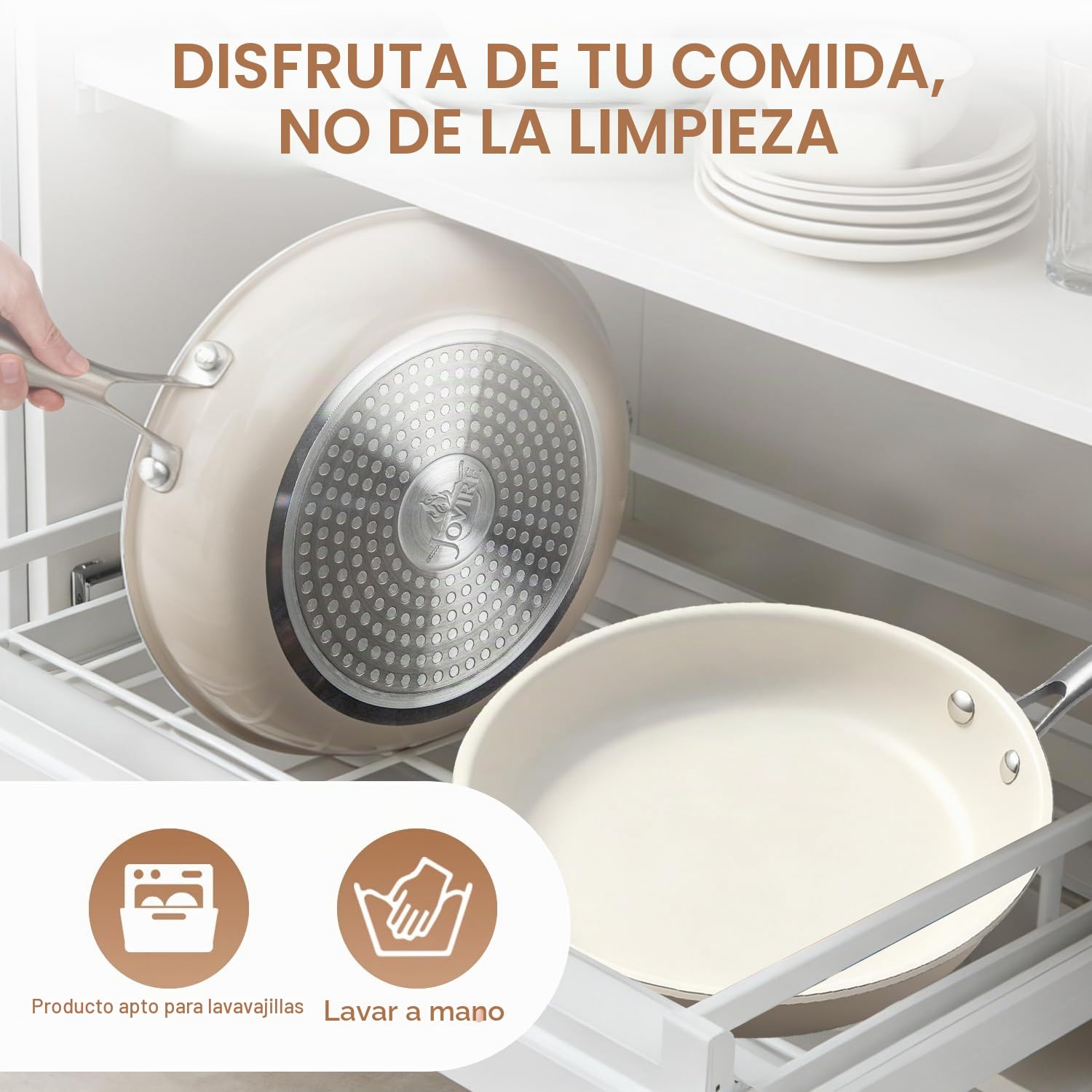 24 cm y 28 cm cerámica antiadherente sartén Skillet - PFAS-libre, no tóxico, horno seguro y inducción listo, utensilios de cocina de aluminio con mango de acero inoxidable