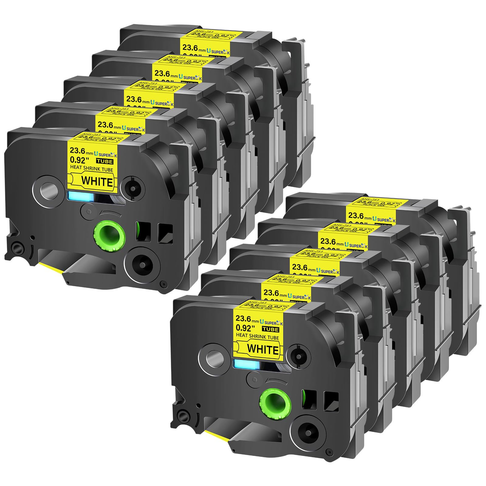 USUPERINK 10 Pack Compatible for Brother P-Touch HSe-651 HSe651 HS-651 HS651 Black on Yellow 23.6mm 0.92'' Heat Shrink Tubing Label Tape for Wire Cable use in PT-P900 D800W P710BT P700 Label Printer