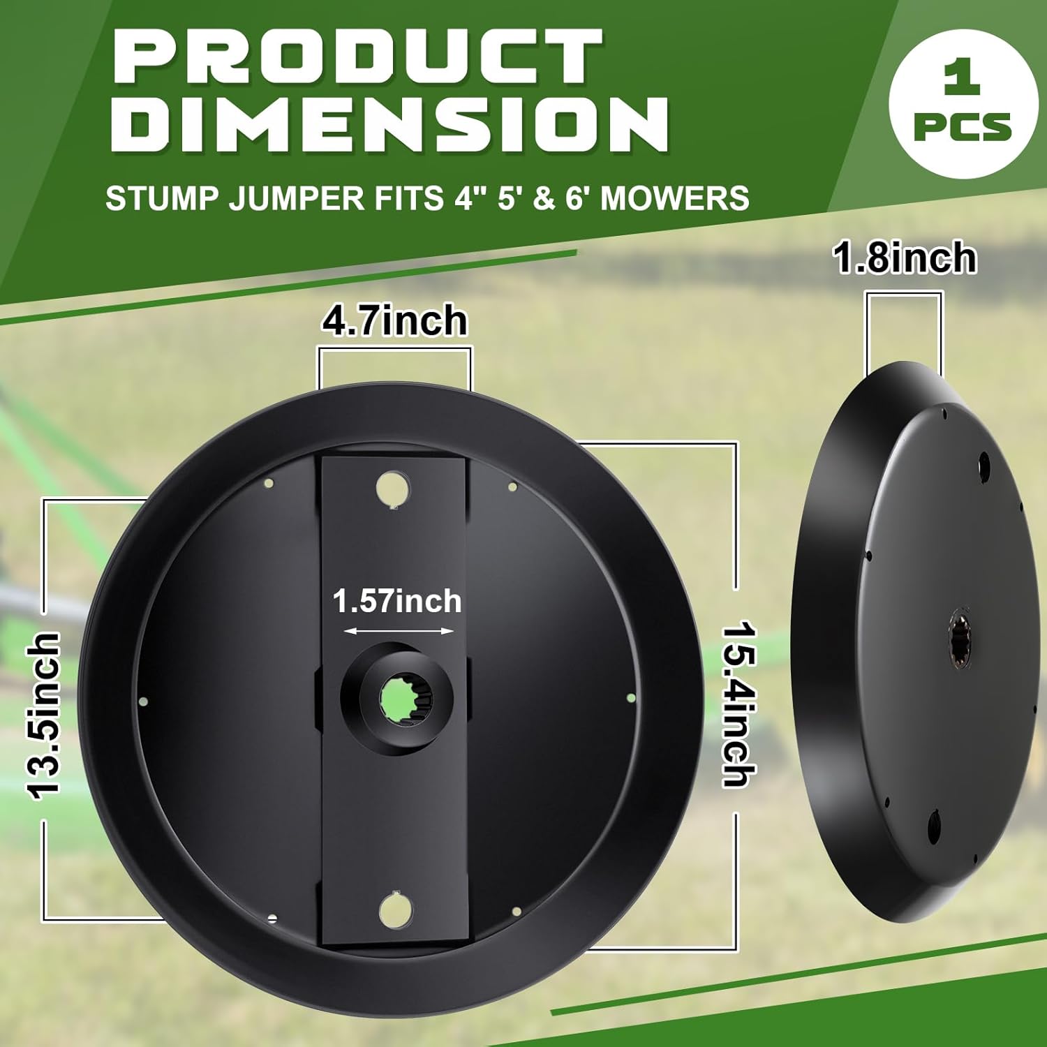 DoubleFill Stump Jumper Pan Fits 4' 5' and 6' Cut Mowers Heavy Duty Stump Jumper with 13-1/2" Bolt Hole Centers with 40 HP Powder Coated Blade Pan (Universal Style)