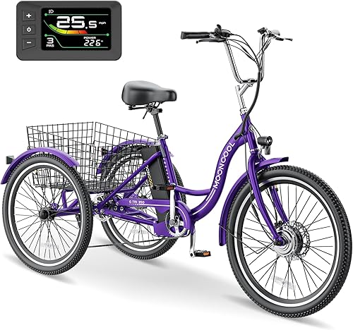 NAIZEA Triciclo eléctrico para adultos, 350 W 36 V, triciclo eléctrico de 24 pulgadas, 26 pulgadas, 3 ruedas, bicicleta eléctrica con batería