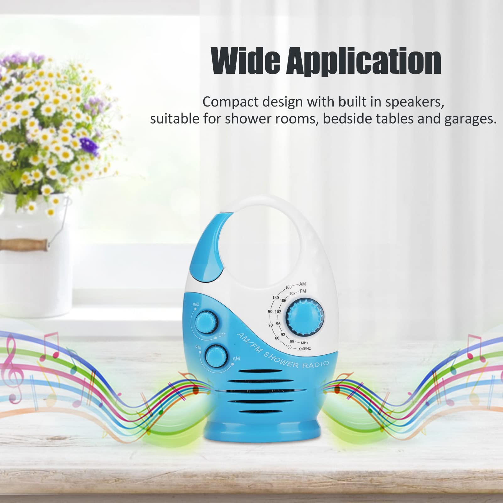 Tragbares Radio, Wasserdichtes Radio, das Duschradio Nimmt das Top-Griff-Design An, Kompaktes Design mit Eingebauten Lautsprechern, Geeignet für Duschräume, Nachttische und Garagen.