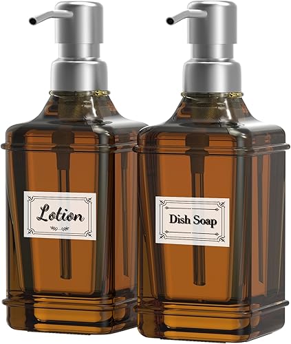 Botella dispensadora de jabón de vidrio versátil con bomba, botella de bomba de acero inoxidable sin goteo de 12 onzas, dispensador de tarro de mano
