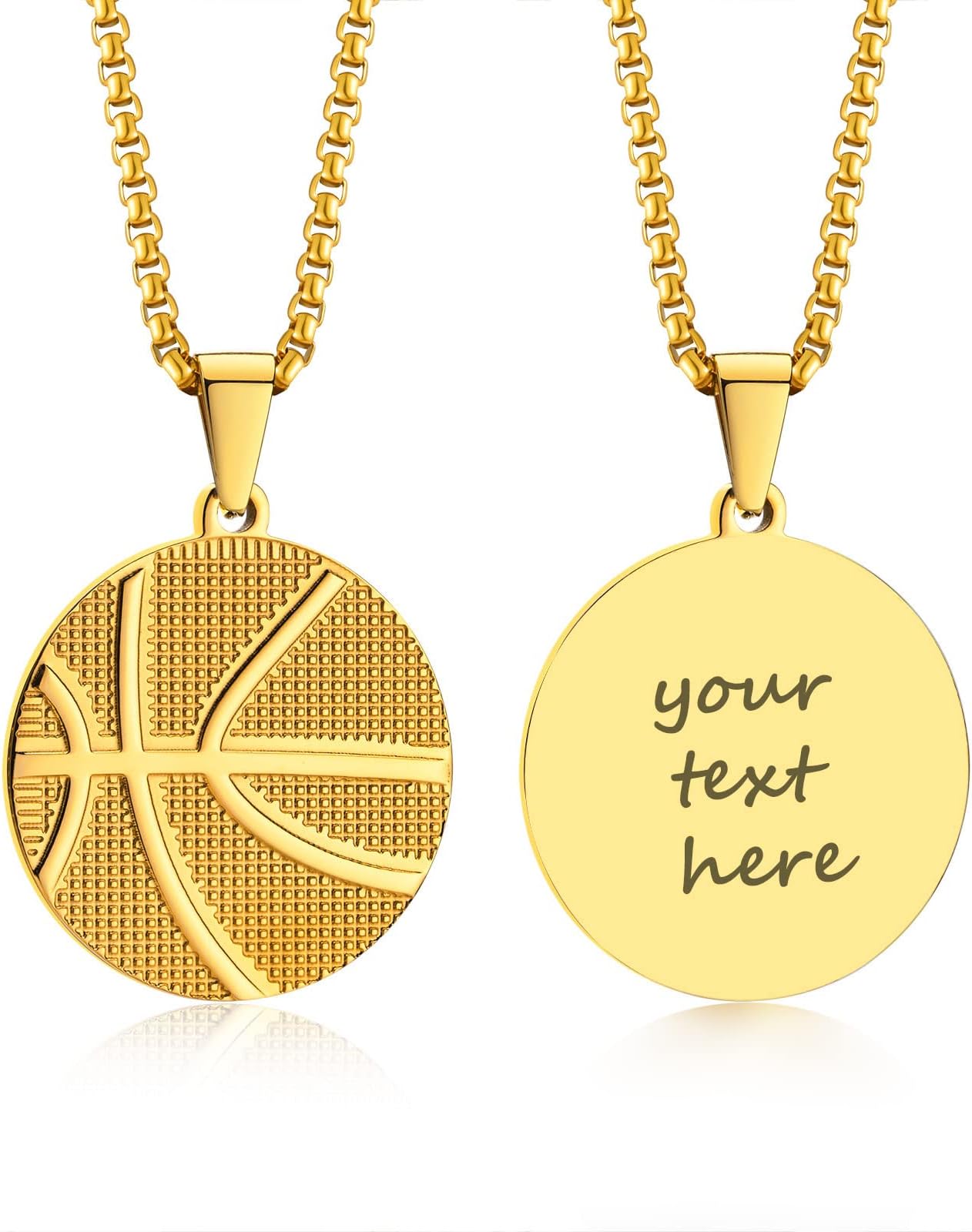 XUANPAISport Basketball Necklace for Men, Stainless Steel Sports Ball Pendant Box Chains Fans Gifts for Men Boys