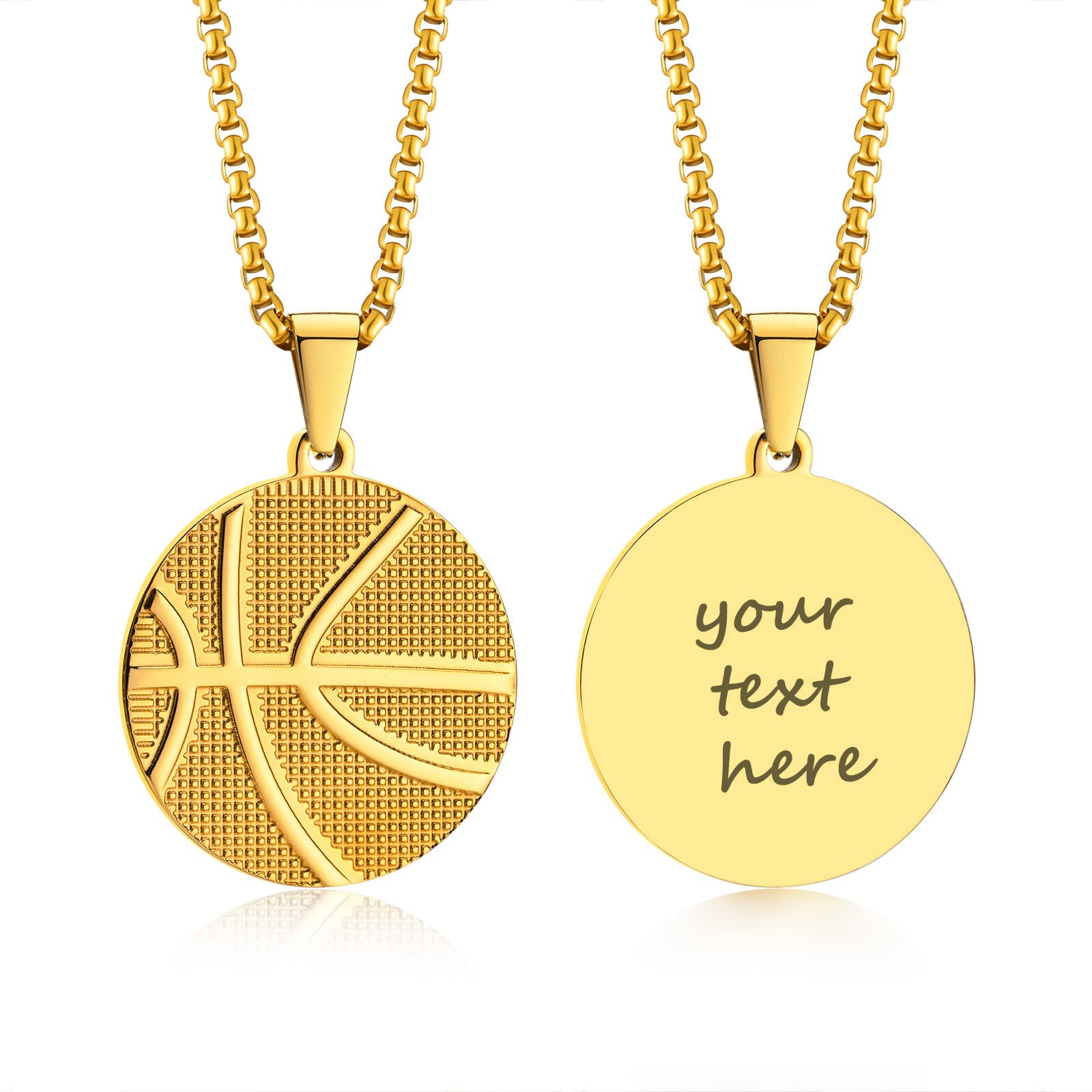 XUANPAISport Basketball Necklace for Men, Stainless Steel Sports Ball Pendant Box Chains Fans Gifts for Men Boys