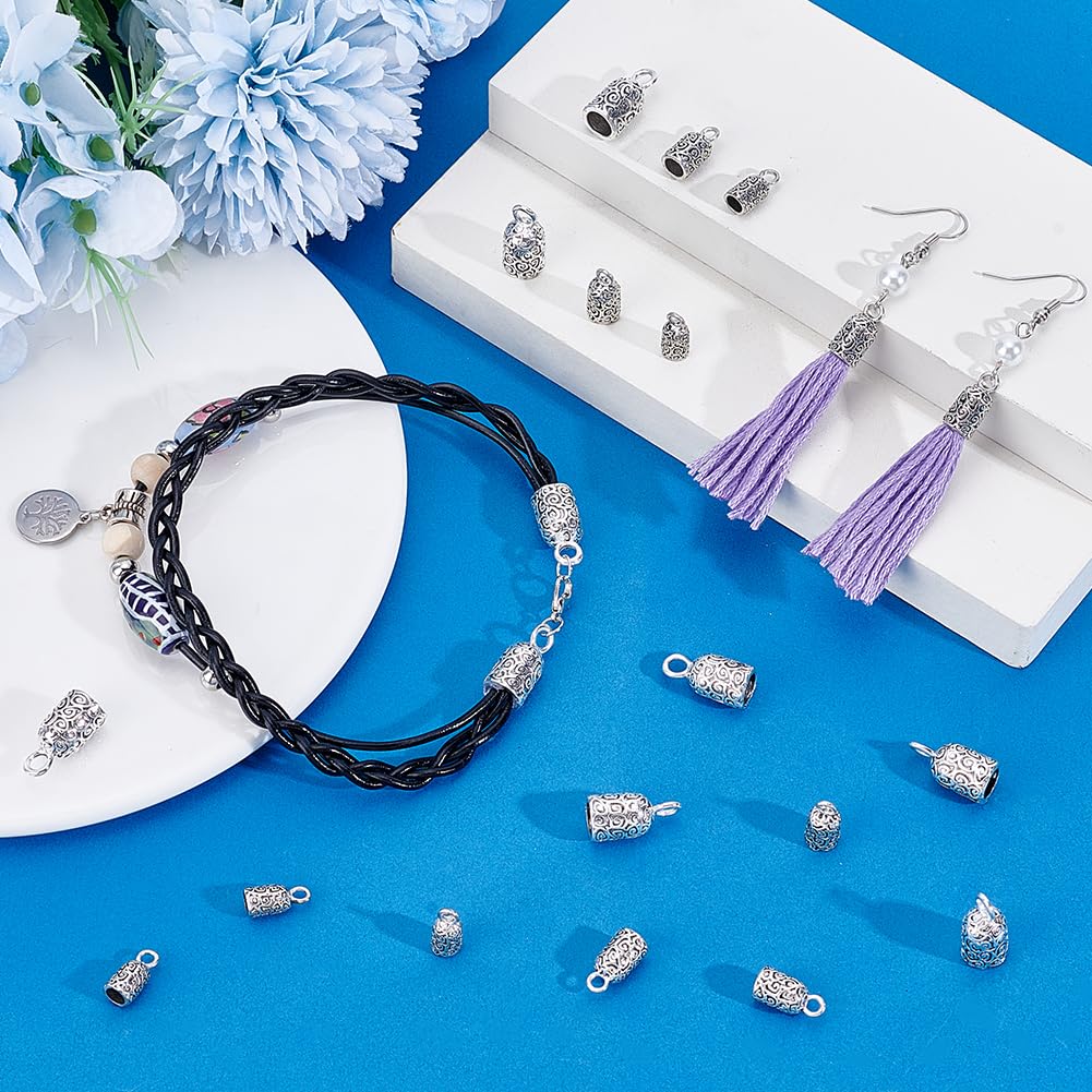 PH PandaHall 60pcs 3 Sizes Cord End Caps Rope End Caps Tassel Caps Jewelry End Caps Connectors with Loop for Jewelry Making Tibetan Style Bead Cap Bracelet Kit Kumihimo, Fit 3/4/5mm Cord