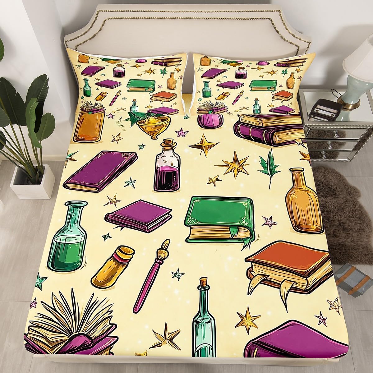 jejeloiu Halloween Theme Bed Sheets Set Twin Size Kids Science Bedding Set for Boys Girls Chemistry Fitted Sheet Room Decor