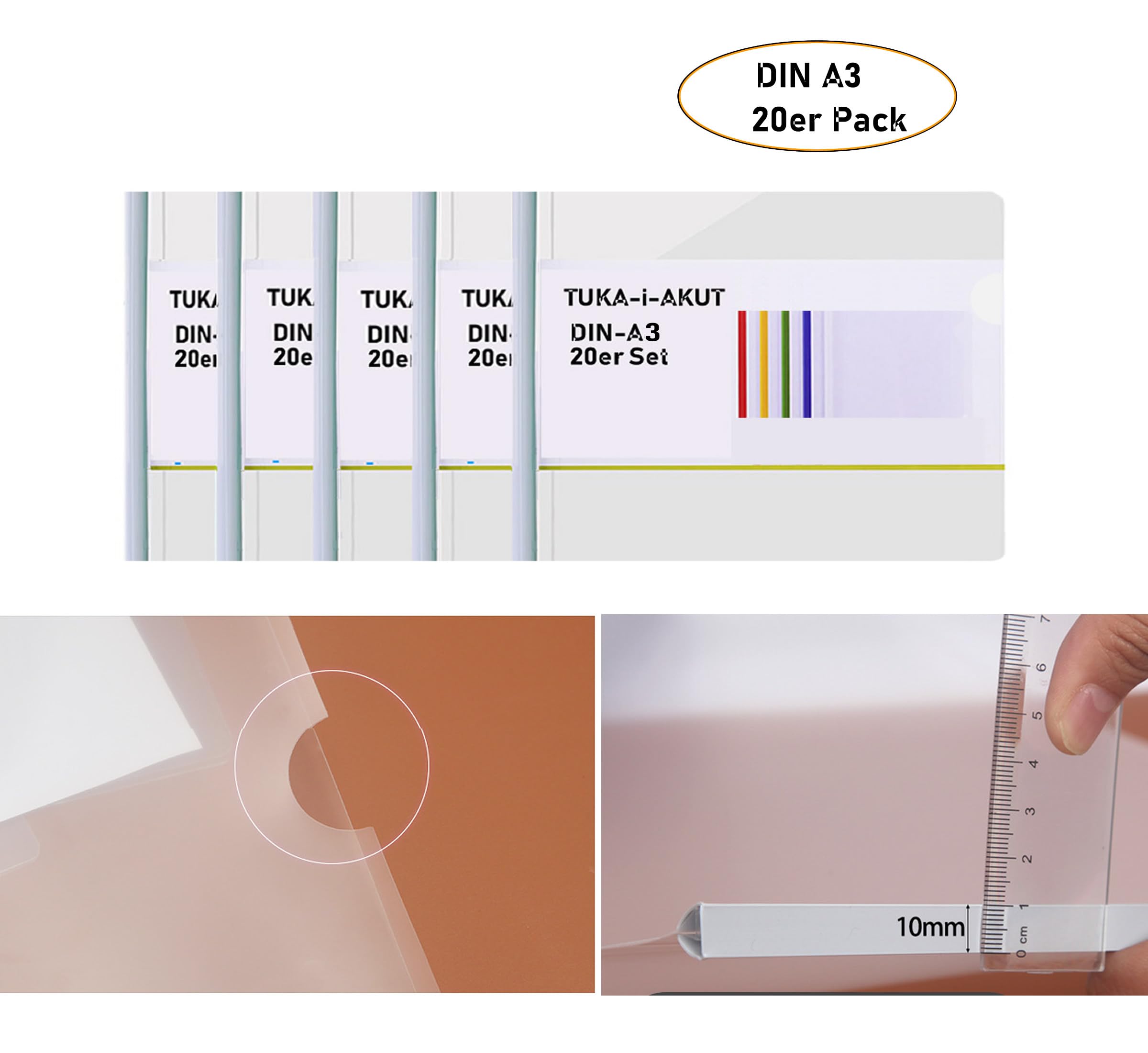 TUKA-i-AKUT 20st. A3 Sliding Bar Binder, PP Transparent Klemmschienen Berichte Umschlag, Abdeckungen Grip Binding Bars Dokumente Klassifizierung, 20er Set, Schiebe Bar in Weiß, TKD8041-A3-W-white-20x