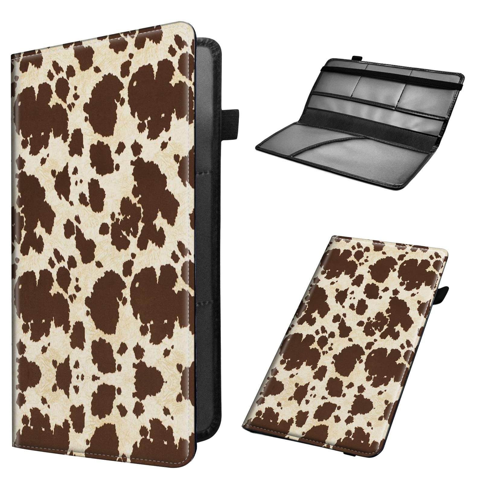 Cow Print Car Document Holder - PU Leather Glove Box Organizer For License, Registration, Insurance Cards