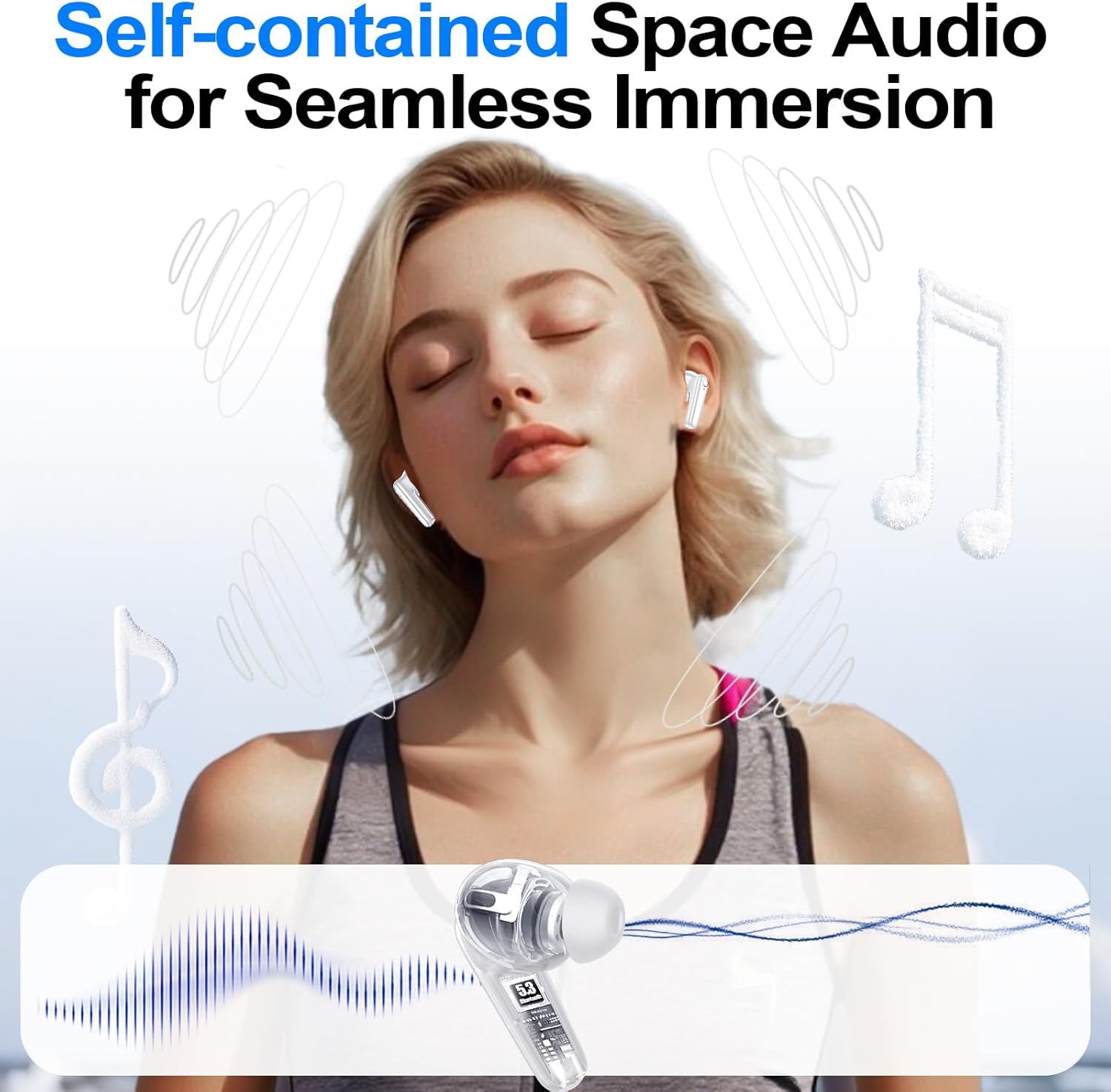 kurdene Wireless Earbuds Bluetooth 5.4 Headphones 60H Playtime Deep Bass Stereo Ear Buds with Mic Comfort Lightweight in Ear Earphones for Workout/Running White - Image 6