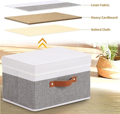 Miniatura 7 de Contenedor de almacenamiento de tela, cesta de almacenamiento con tapas, caja organizadora de armario con asas para zapatos, libros, toallas, blanco
