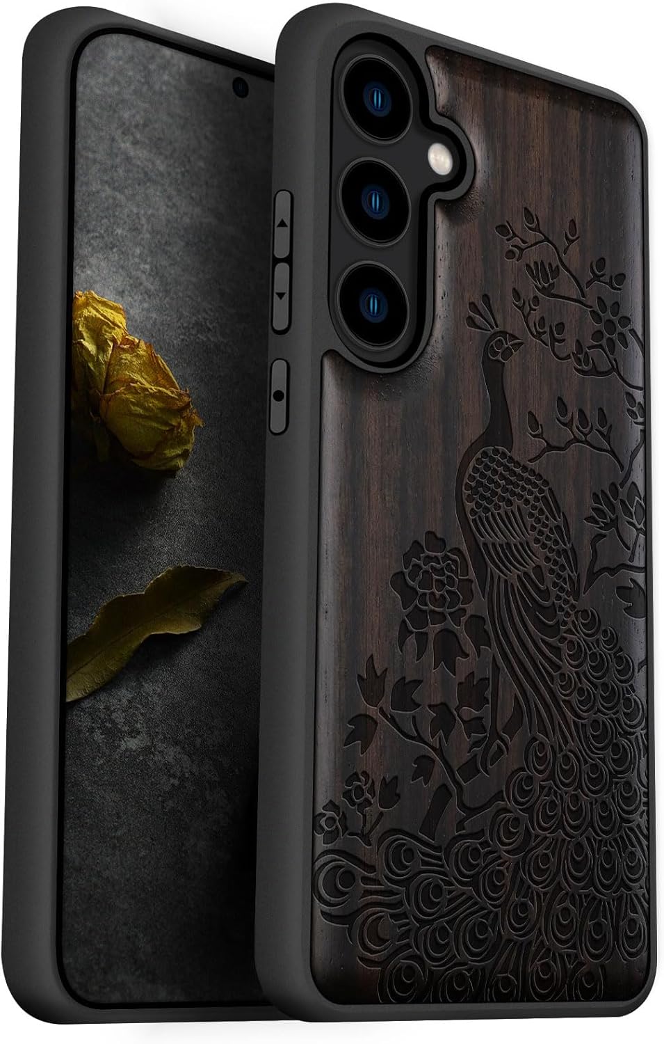 Carveit Wood Case for Galaxy S24 Case [Natural Wood & Black Soft TPU] Shockproof Protective Cover Unique Wooden Design Compatible with Samsung S24 (Pineapple Design-Rosy)