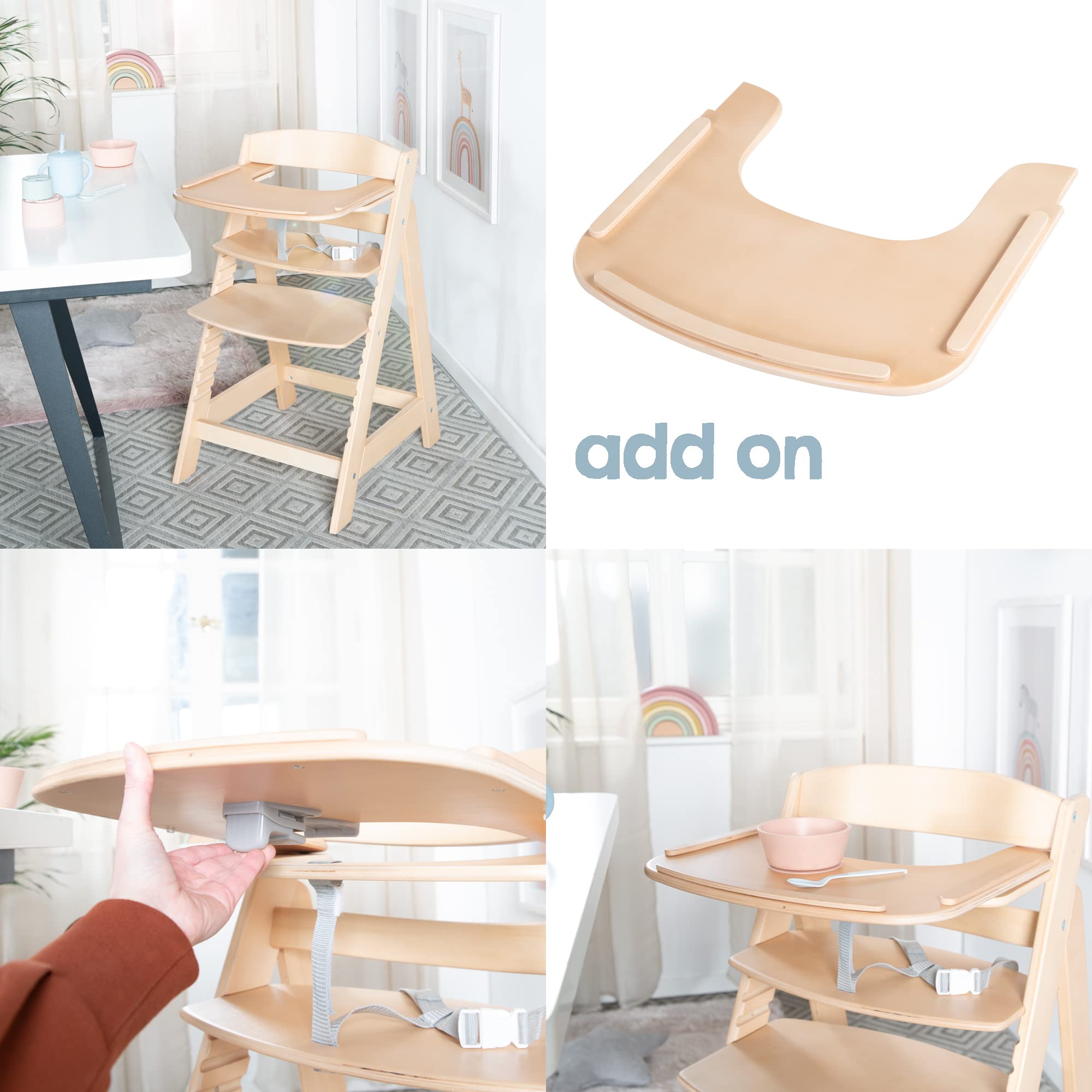 roba Babyhochstuhl Sit Up Flex - Mitwachsender Hochstuhl aus Holz - Verstellbarer Kinderhochstuhl mit Schrittgurt - ab 6 Monaten bis 70 kg - Natur