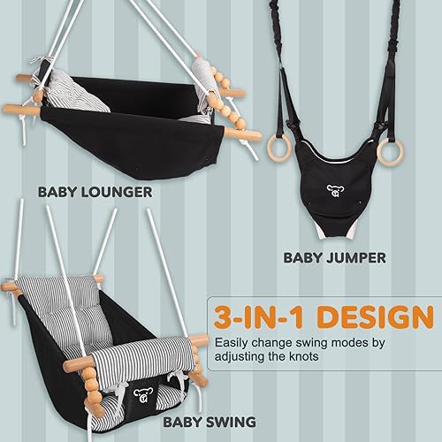 Miniatura 3 de Montessori - Juego de columpio y puente 2 en 1 para bebé, de madera con soporte para interiorexterior, puente y hamaca con arnés de 5 puntos,