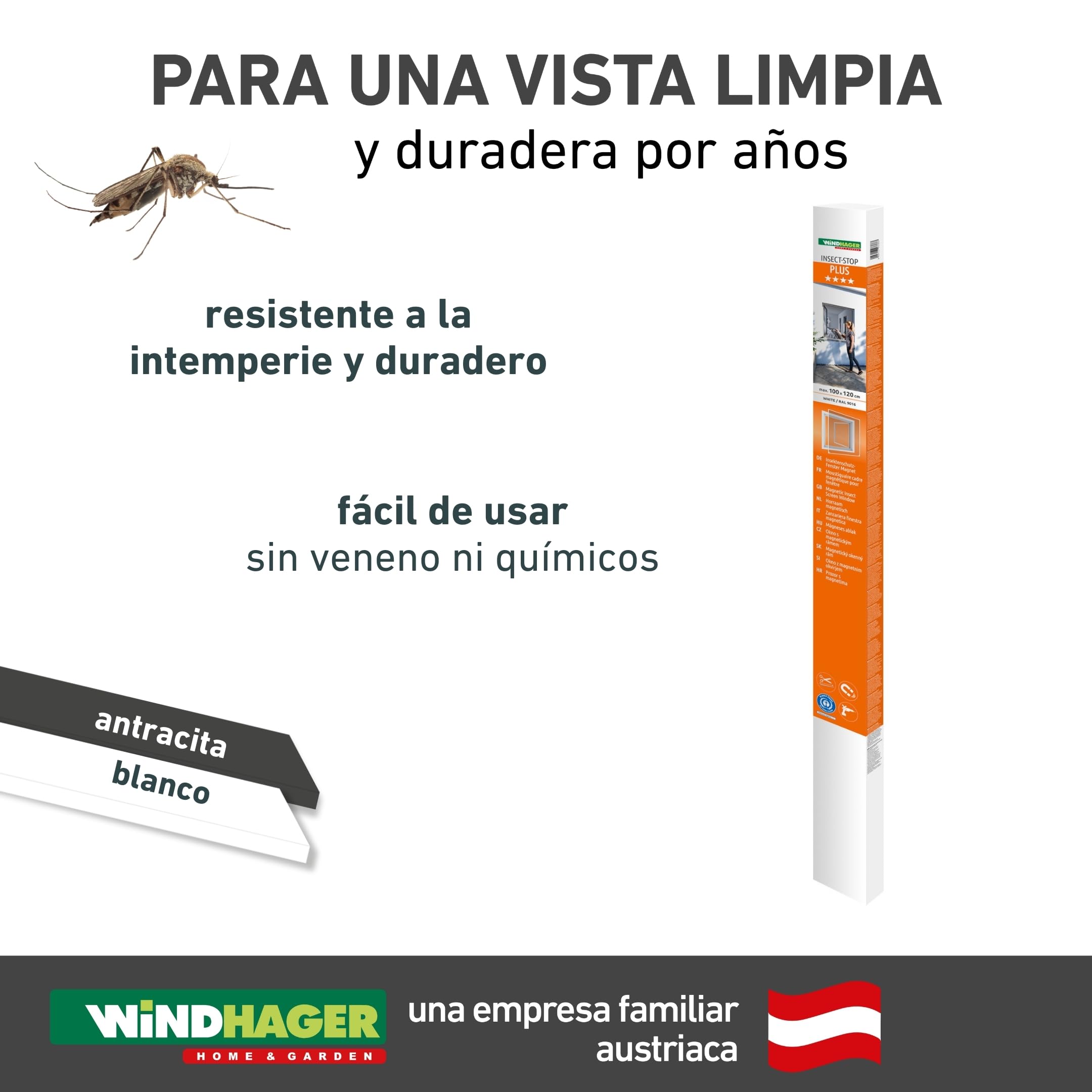 Windhager Ventana magnética de protección contra insectos, marco magnético para mosquitera, mosquitera, montaje sin herramientas, antracita, kit de autoensamblaje 100 x 120 cm, 04301