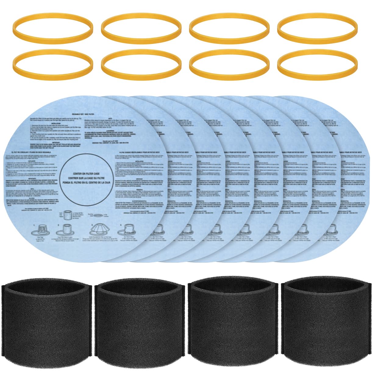 Photo 1 of 20-Piece 90107 Paper Disc Filter and 90585 Foam Sleeve Filter Kit Compatible with Shop-Vac VacMaster Genie 5-Gallon+ Wet/Dry Vacuums includes 8 Paper Disc Filters 8 Retaining Bands and 4 Foam Sleeves