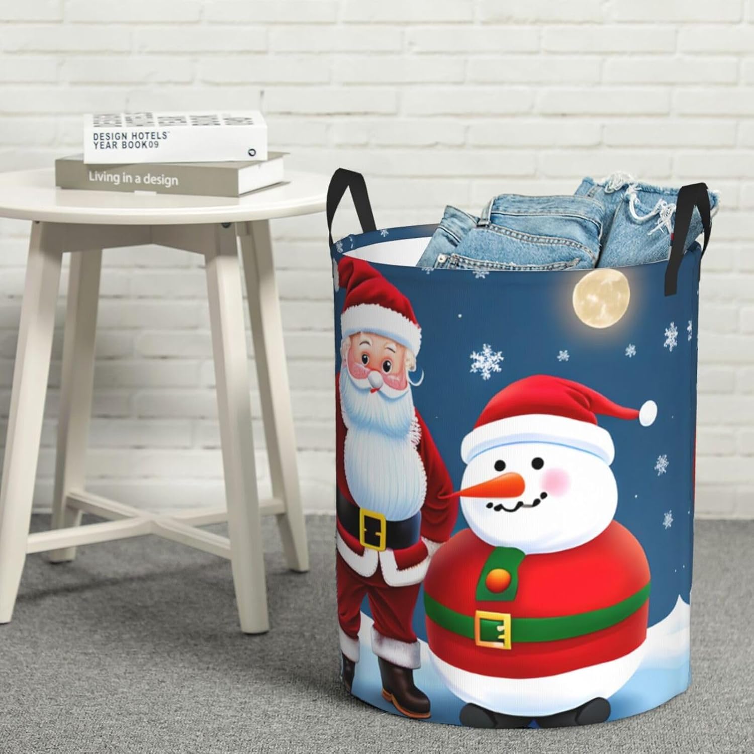 Santa Claus And Snowman Round Dirty Laundry Basket,Ideal Dirty Clothes Bag For Household Essentials Storage Needs