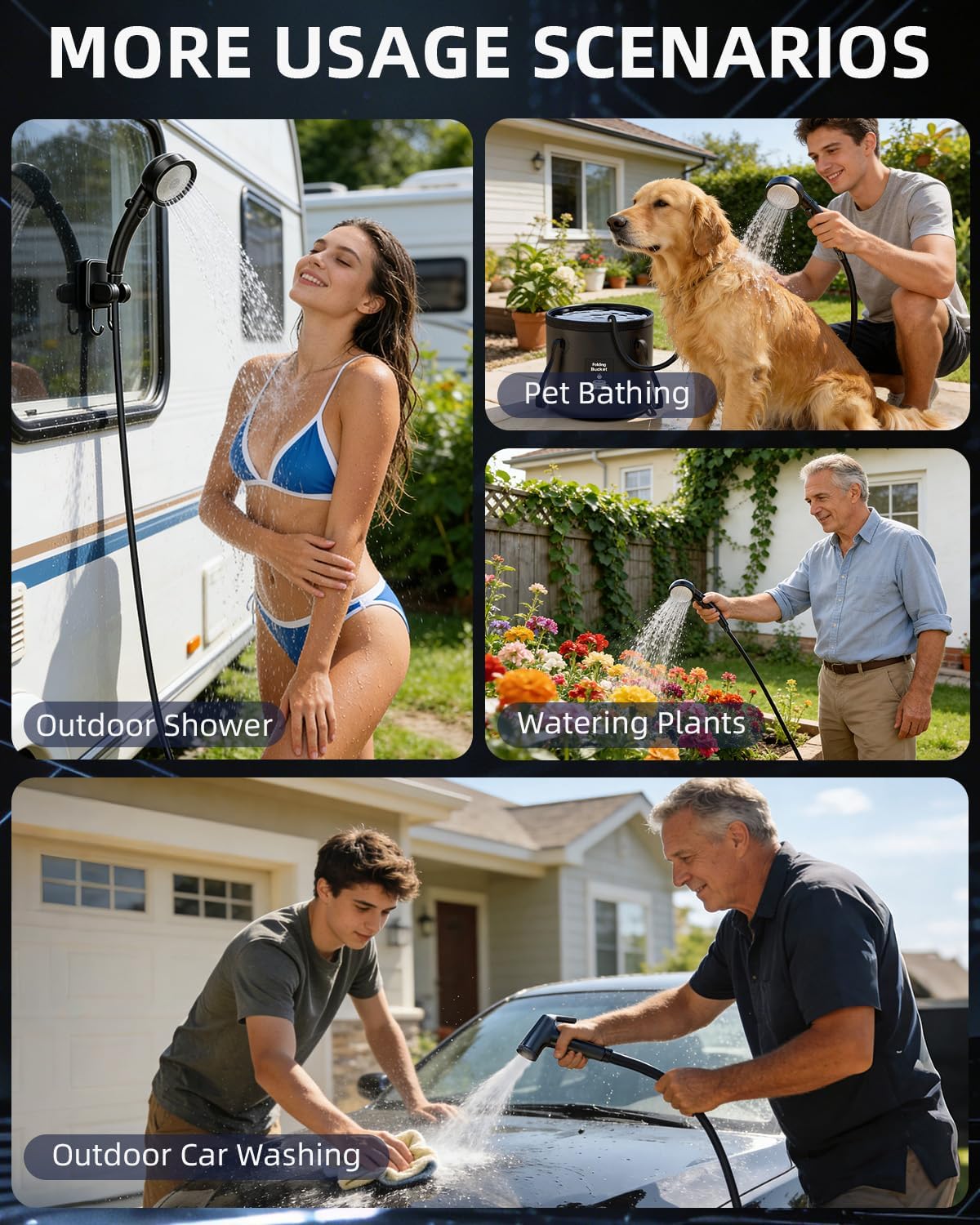 2026 Upgraded Portable Shower with Heater for Camping, 6000mAh Rechargeable Camping Shower Pump with LED Display, 3 Spray Modes 5 Gal Foldable Bucket, Outdoor Shower for Travel RV Pet Bath Car Washing