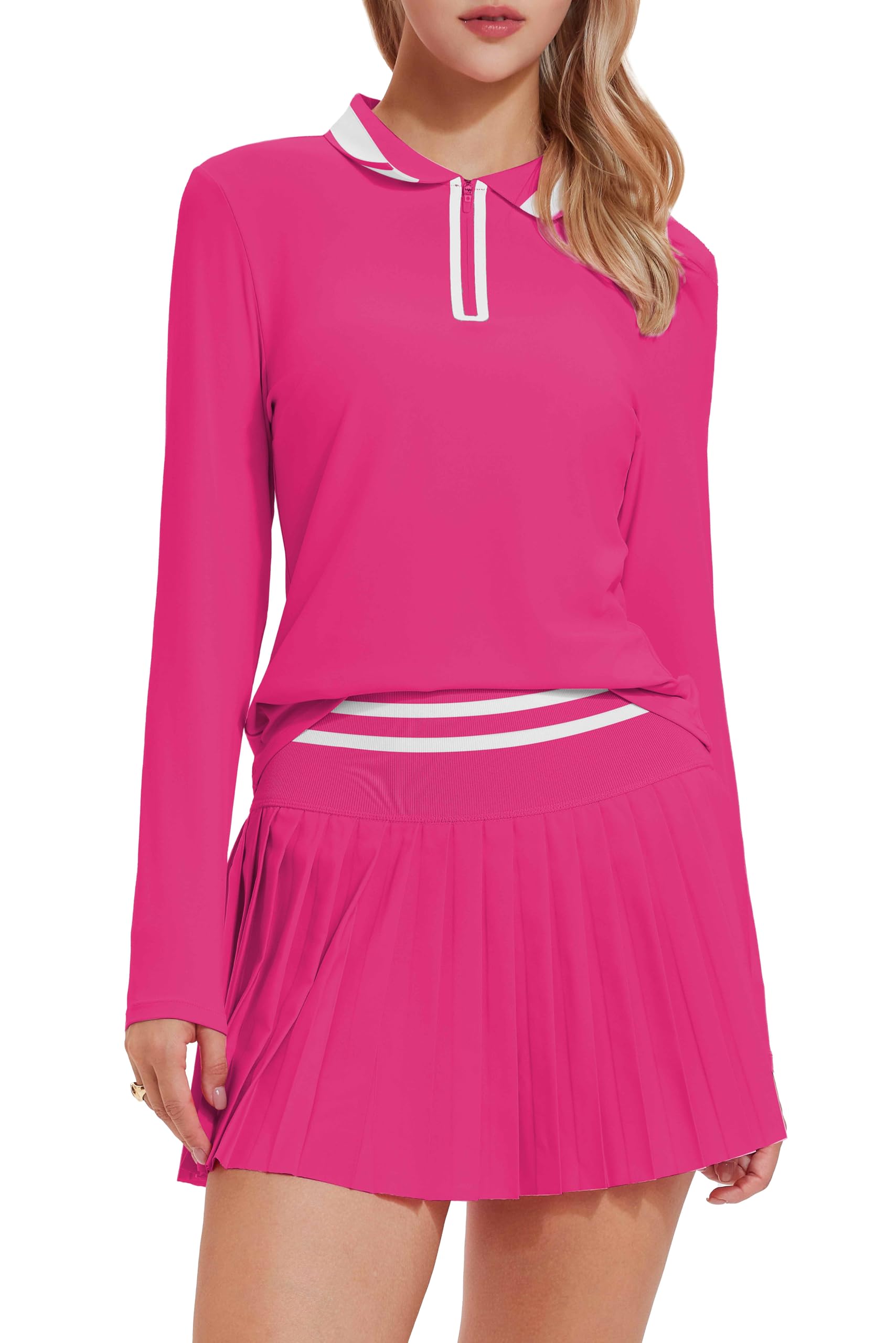 Tennis Skirt Sets for Women Zipper Color Block High Waisted Golf Polo Two Piece Skirt Set Women 2 Piece Outfits
