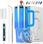 WATERSY 40 oz Tumbler with Handle,Tumbler with Lid and Straw,Double Wall Insulated Cup Stainless Steel Travel Mug(Cold for 34 Hours),Water Bottle for Iced Tea,Coffee,Cold Beverages(Rose Quartz)