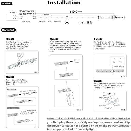 Miniatura 9 de White Color LED Strip Light, AC 110-120V FlexibleWaterproofMulti-Modes FunctionDimmable SMD5050 LED Rope Light with Remote for HomeOfficeBuilding