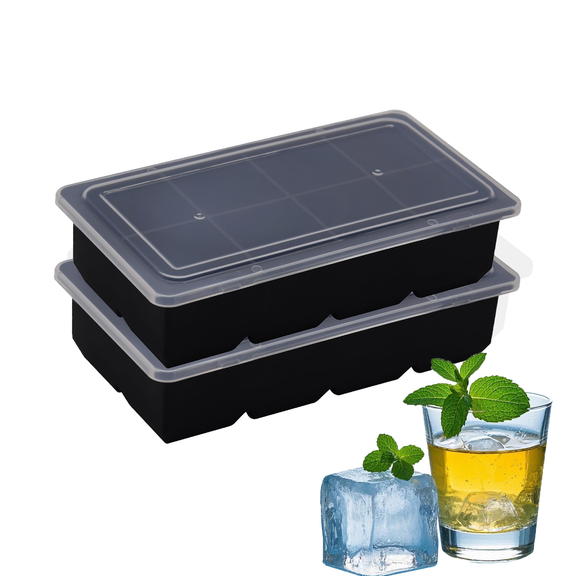 Großer Eiswürfelbehälter mit Deckel, quadratische Eiswürfelbehälter für den Gefrierschrank, Silikoneiswürfelbehälter für Whisky-Cocktails, Saft, Pralinen