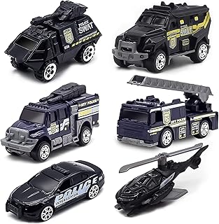 6 Pack Diecast Police Car Toy Set, Mini Alloy Models Police Car Toys for Boys 3-5 6 7, Armored Vehicle, Bulletproof Car, Rescue Truck, Military Helicopter, Armed Car Police Toys Kids Birthday Gift