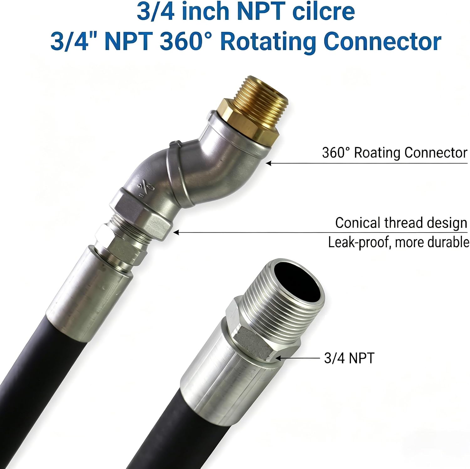 3/4" Green NPT Fuel Transfer Nozzle Kit, High Flow Auto Shut-Off Fuel Nozzle with 360° Hose Swivel, Suitable for Diesel, Gasoline, Kerosene (13/16" Spout, 3 Gear Padlock, 16 GPM)