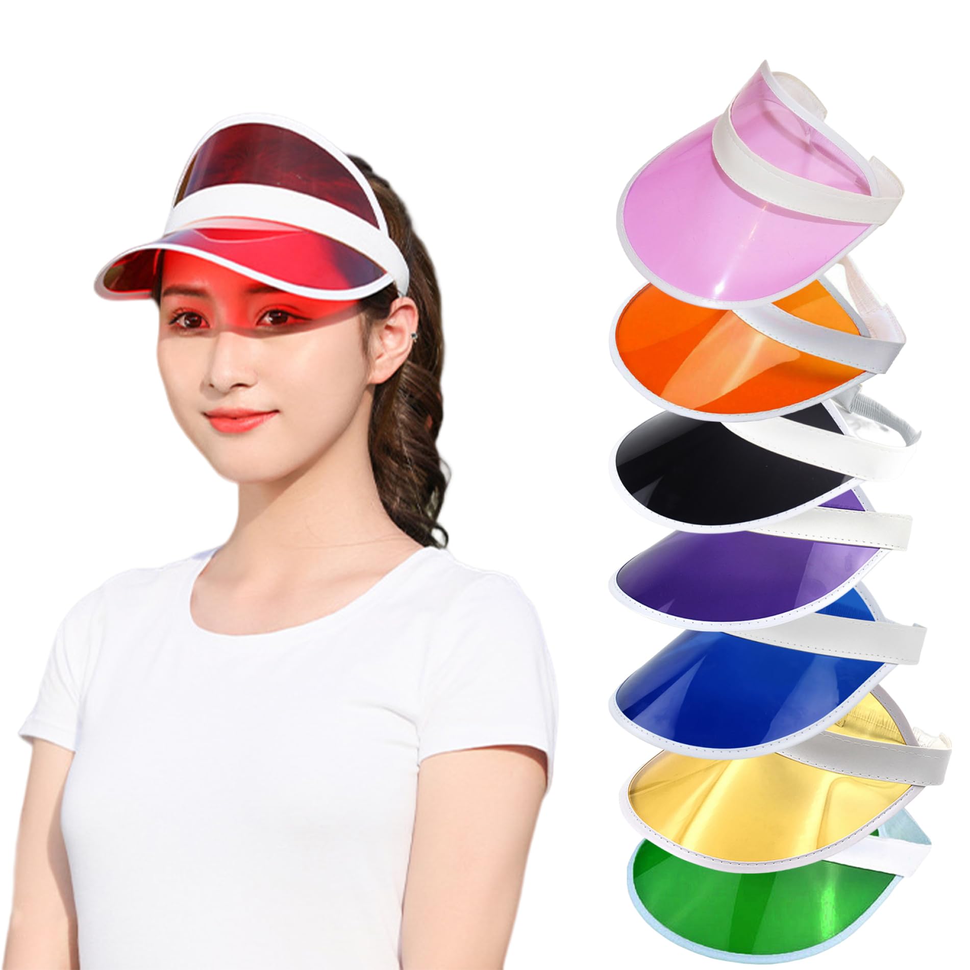 8 Uds. Viseras de plástico para Mujer, Visera Deportiva de Verano para Pub, Golf, Visera de neón para Exteriores de los años 80, Accesorios para Disfraces, Juego de Recuerdos de Fiesta