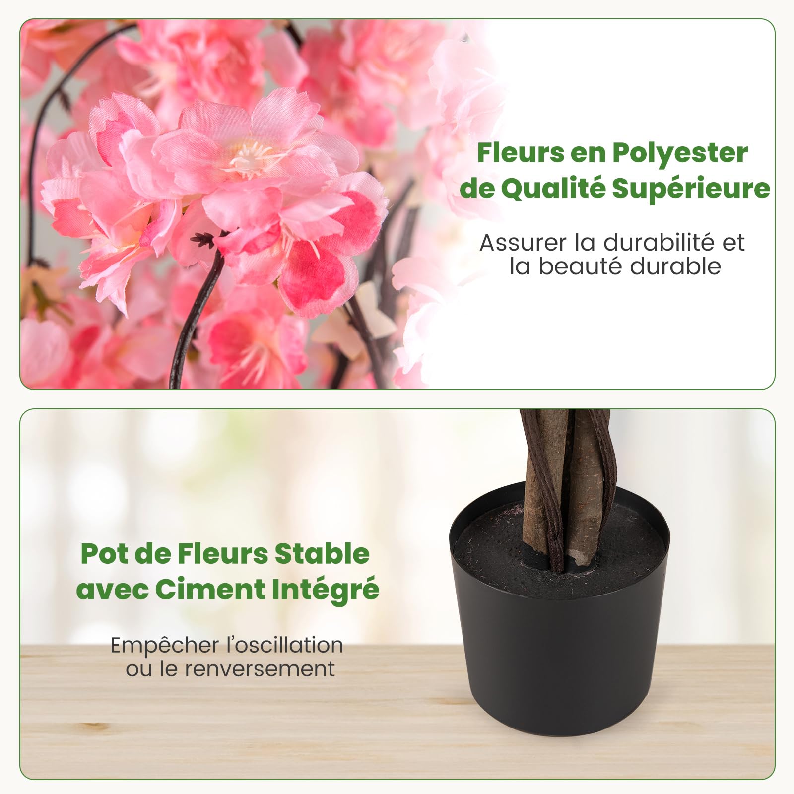 COSTWAY Cerisier Artificiel 163 CM avec Fleurs Roses et Blanches (Rose)