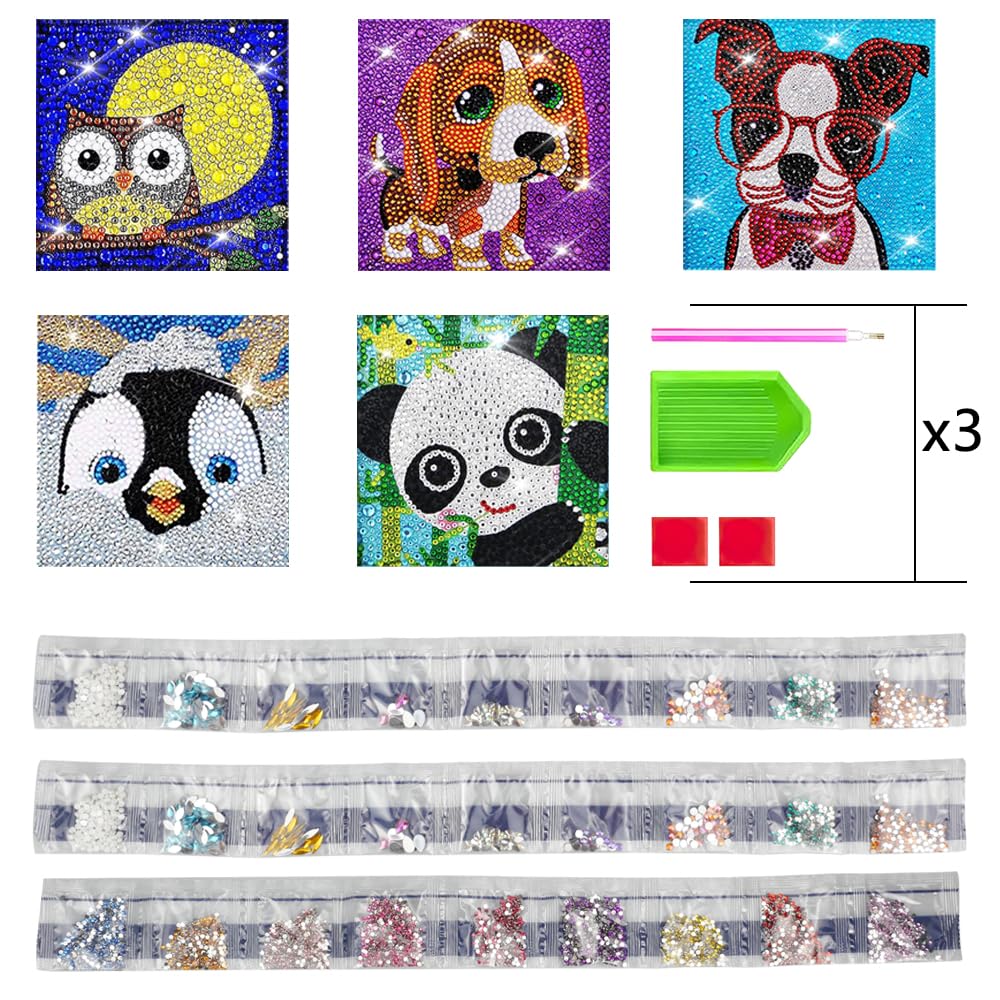 Milaosk 5 Pcs Diamant Peinture Enfants Animaux, Diamant Peinture