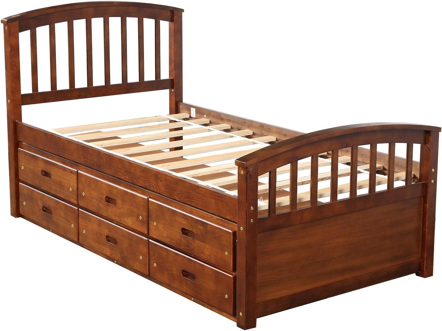 Buy Wood Twin Bed with Storage Platform Bed with 6 Drawers and
