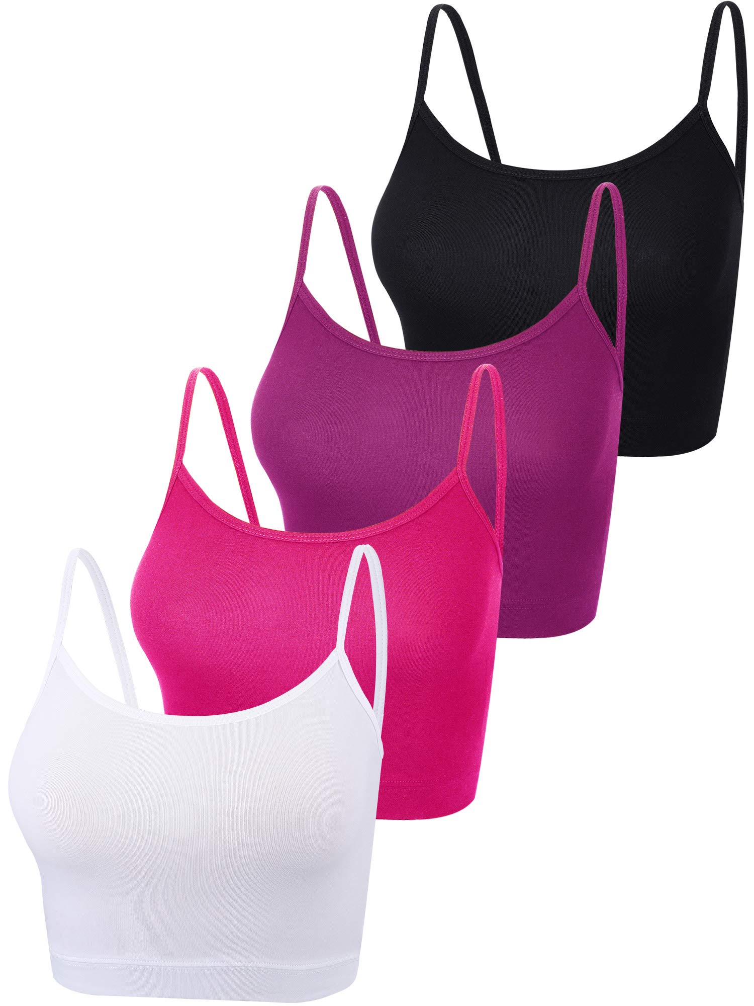 4 Stück Basic Crop Tank Tops Ärmelloses Racerback Crop Sport Baumwoll Top für Damen (Schwarz, Lila, Rose Rot, Weiß, L)