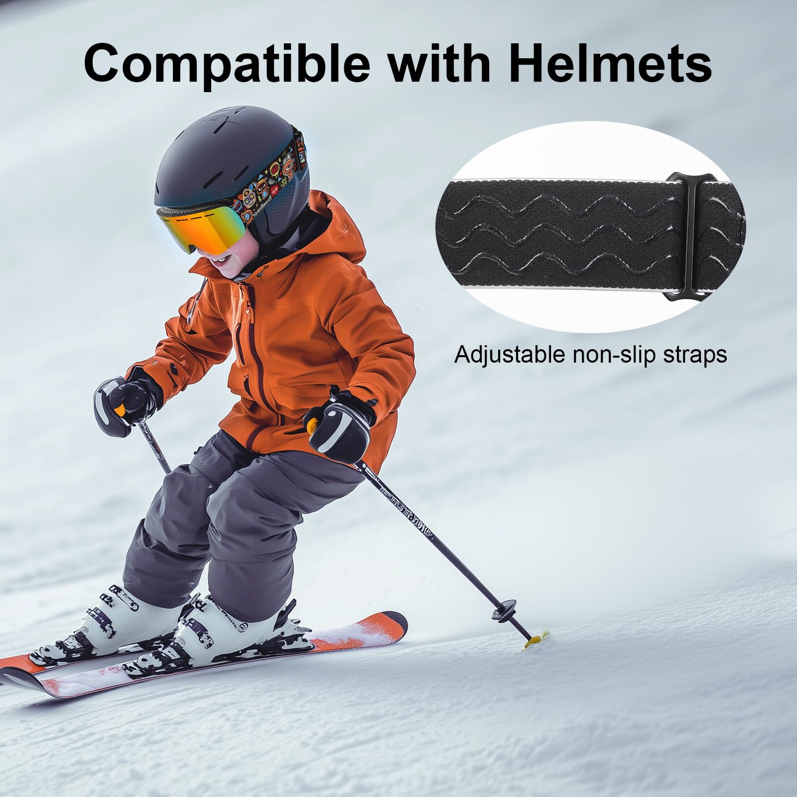 YooxArmor Kids Ski Goggles,Anti fog Snowboard Goggles with Double Lenses for Children 6-14 Years,100% UV 400 Protection for Boys Girls OTG Over Helmet Compatible - Image 4