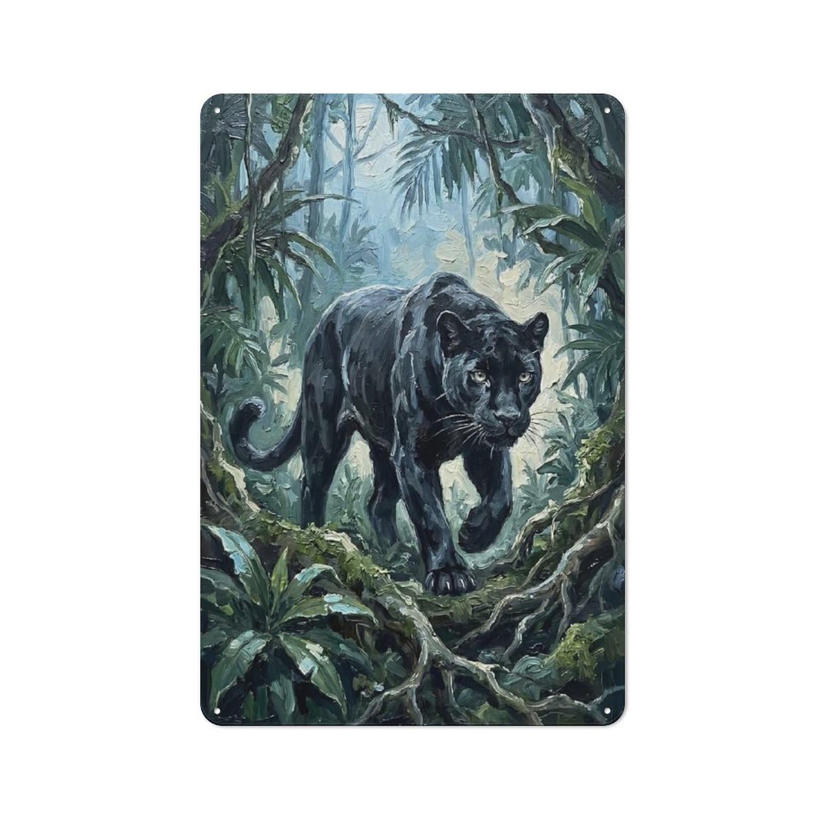 Junmoney Style-3 Classic Black Panther In A Lush Jungle Metal Wall Plaque 30X20cm, Retro Room Decor For Bedroom, Office, Home Bar Or Dining Room