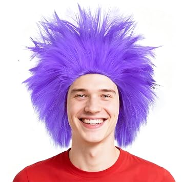 ANOGOL Purple Crazy Wig Men Short Purple Spiky Wigs Funny Costume