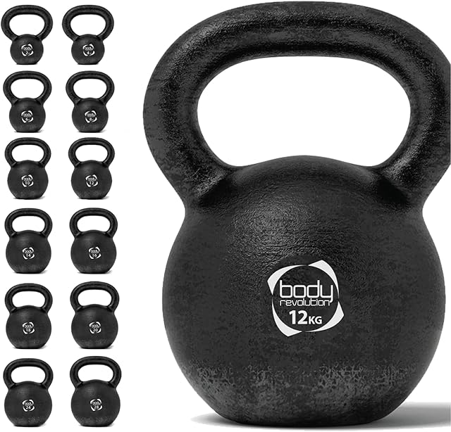 Body Revolution - Cast Iron Kettlebell Weight Set - 2kg 4kg 6kg 8kg 10kg 12kg 14kg 16kg 18kg 20kg 24kg 28kg Kettlebells - Cardio, Aerobics & HIIT Kettle Bell Exercise Weights & Gym Equipment