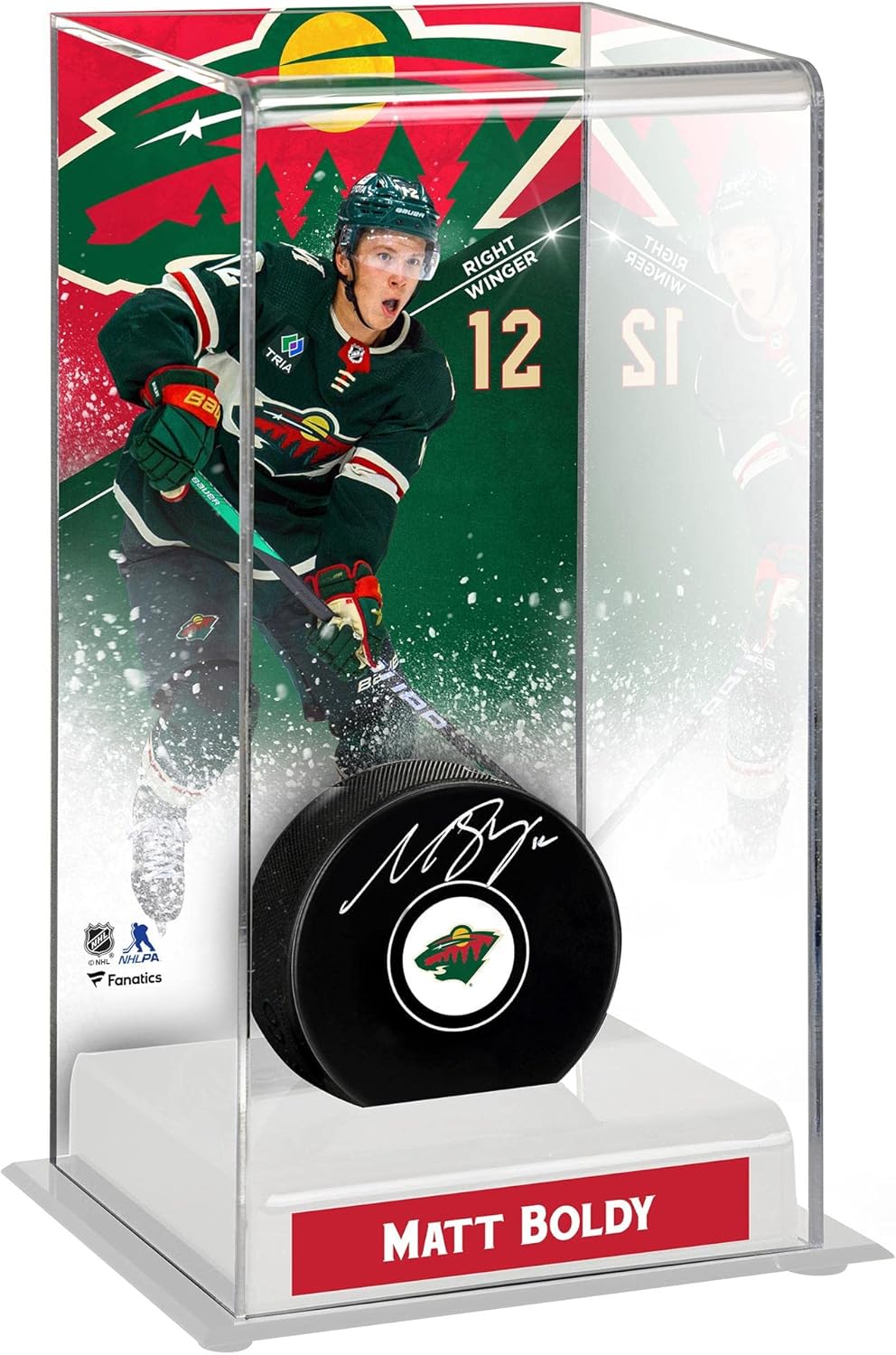 Matt Boldy Minnesota Wild Deluxe Tall Hockey Puck Case - Hockey Puck Logo Display Cases ''Case Only''