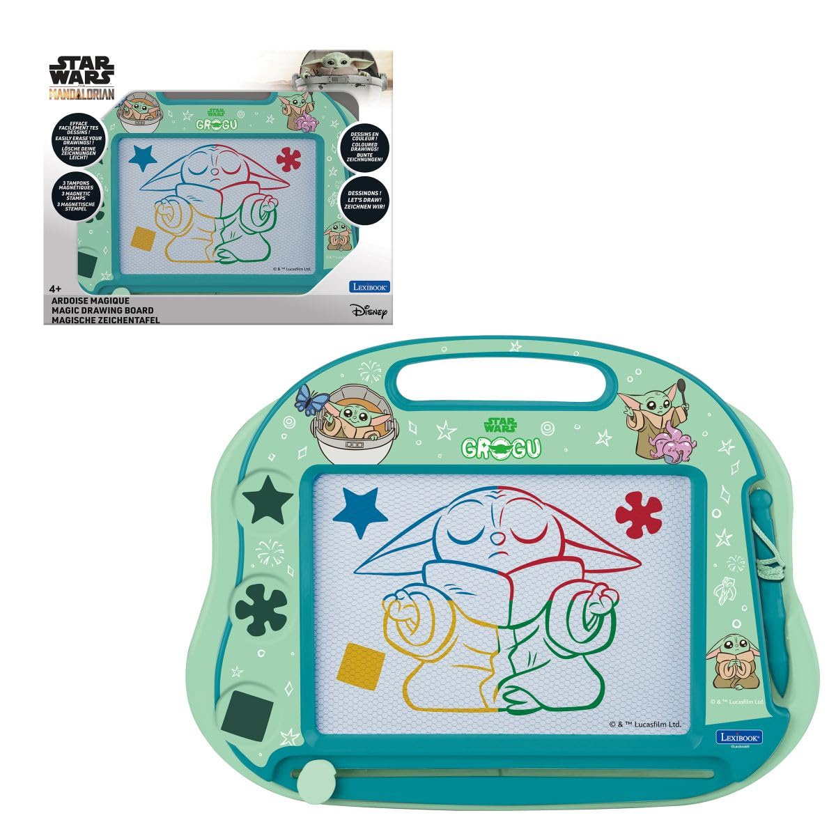 LEXIBOOK, Magic Slate Star Wars, Multicolored Magnetic Board with Stylus and Stamps, Creative Erasable Toy for Children from 3 Years Old, CRSW550LXB
