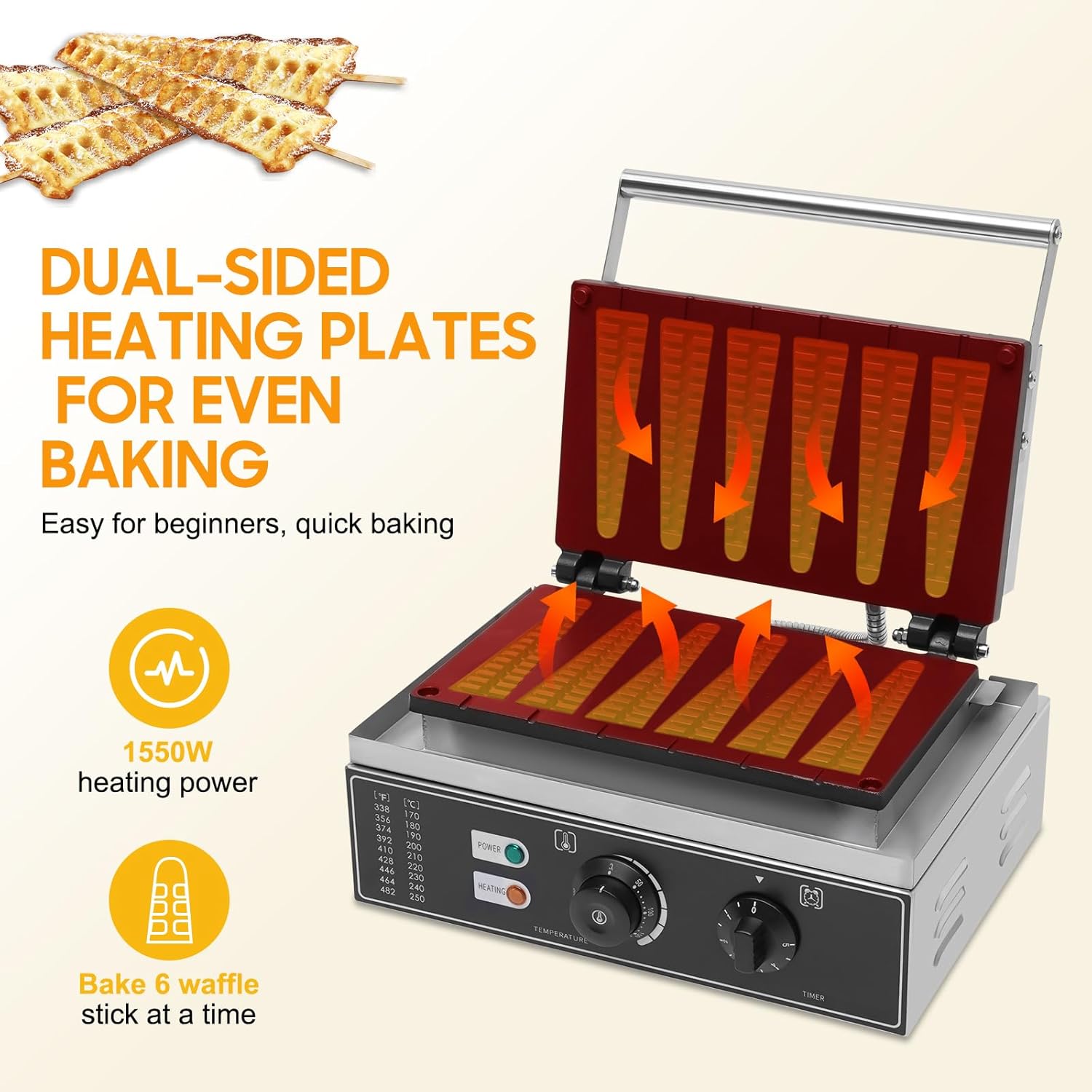 Commercial Waffle Stick Maker, Non-Stick Waffle Maker, Restaurant Flip Waffle Stick Maker Makes Individual Waffles TimeTemperature Controls for Restaurant Snack Bar Home Use