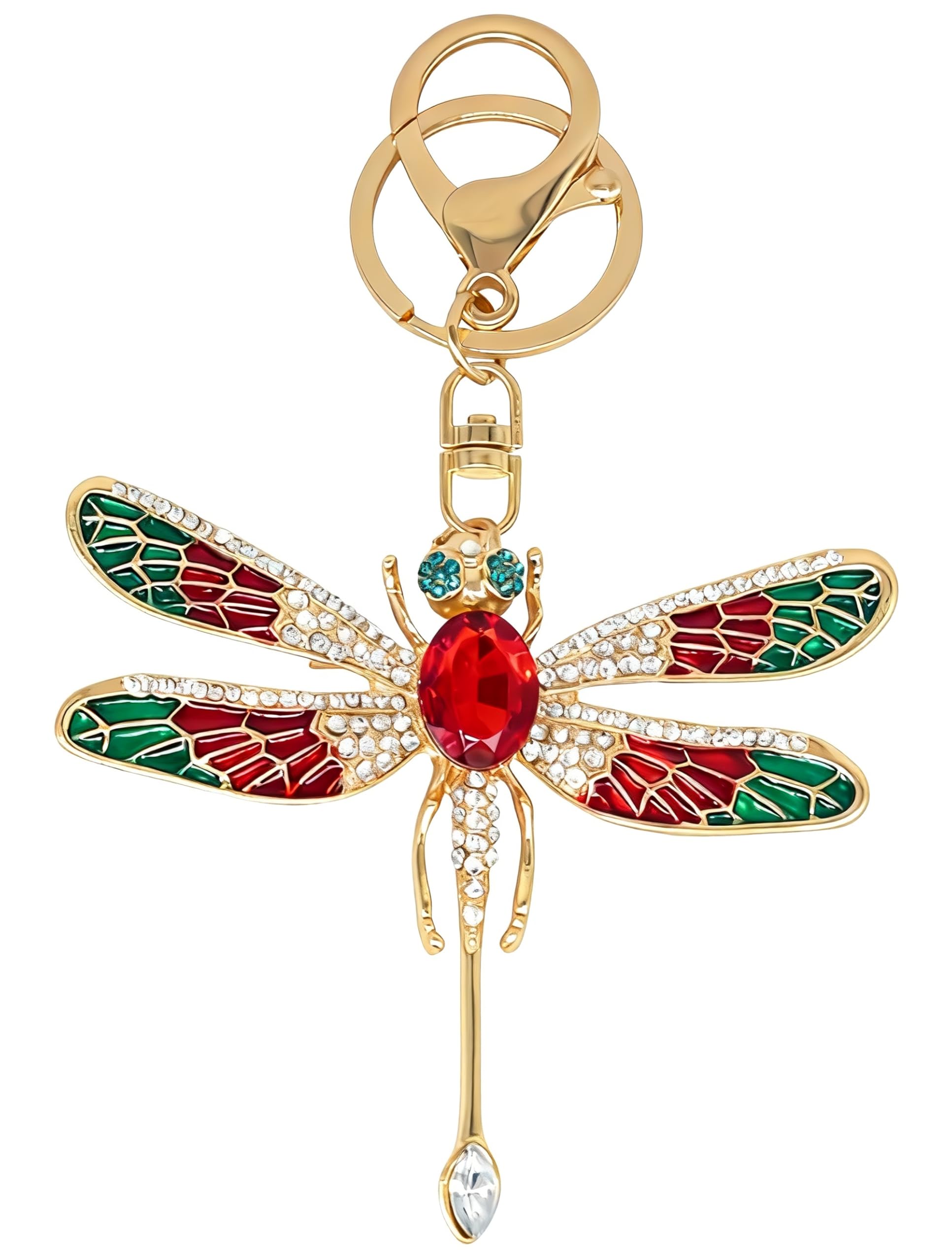 Moydolo Crystal Rhinestone Dragonfly Keychain Bag Charms Bling Dragonfly Key Chain Ring Pendant for Women Girls Handbag Purse, Red