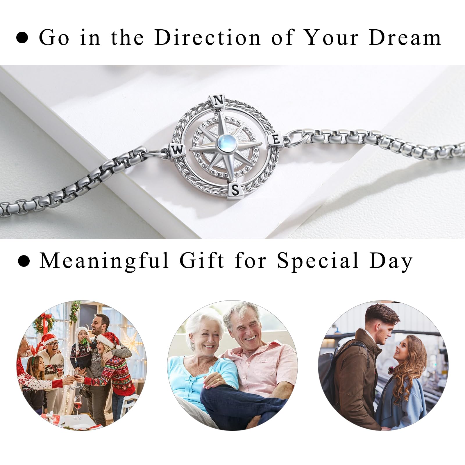 Kompass Armband 925 Sterling Silber für Damen und Herren