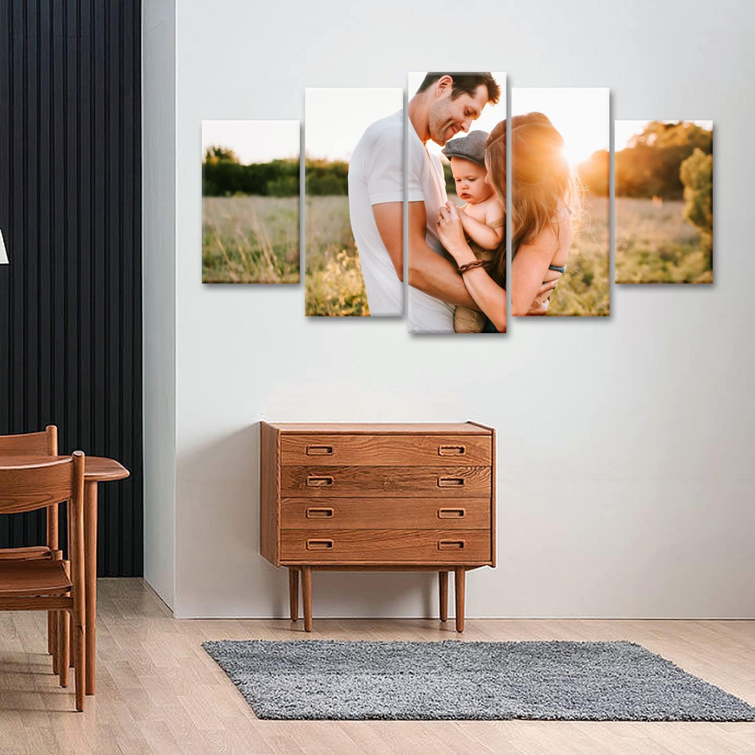 Extra Large 5 Panels Custom Canvas Prints Personalized Wall Art with Your Photos Picture Framed Wall Decor Gift for Family Living Room Bedroom Ready to Hang (12x20inx2 12x28inx2 12x32inx1(W60"x