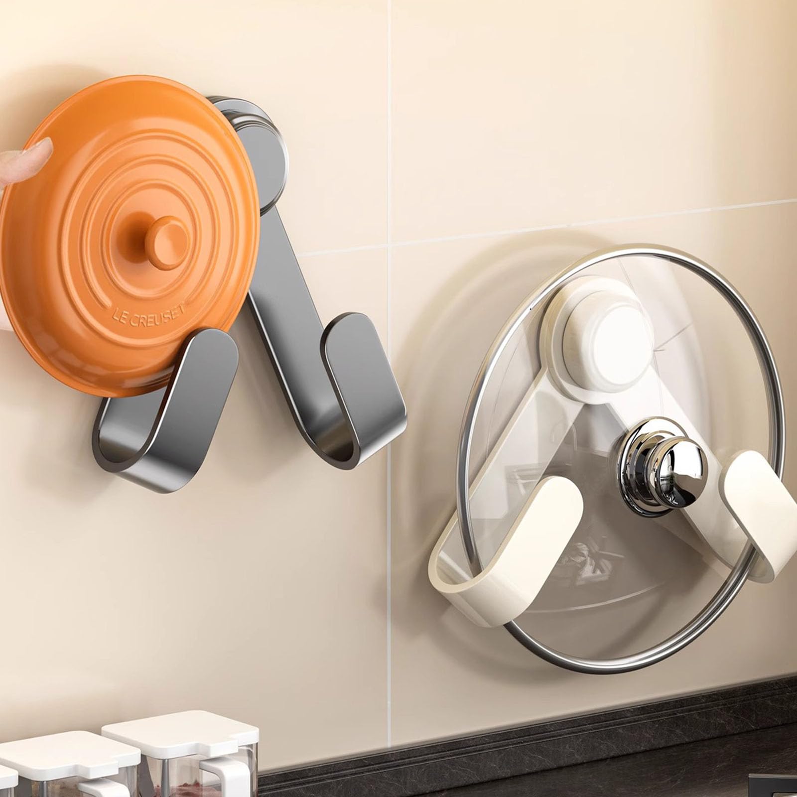 DIMITU 2Pcs Multifunctional Pots Lid Organizers Rack Pots Lid Holder Pots Covers Storage Rack with Suction Cup Cutting Board Ho