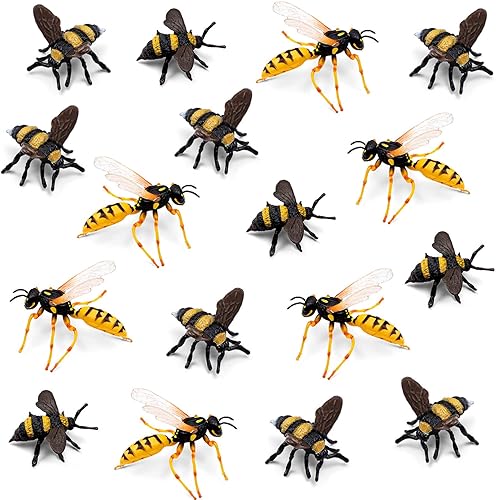RoundFunny Juego de 20 figuras de abeja de miel realistas, varios modelos de abejas, abejas falsas, juguete educativo temprano, colección de