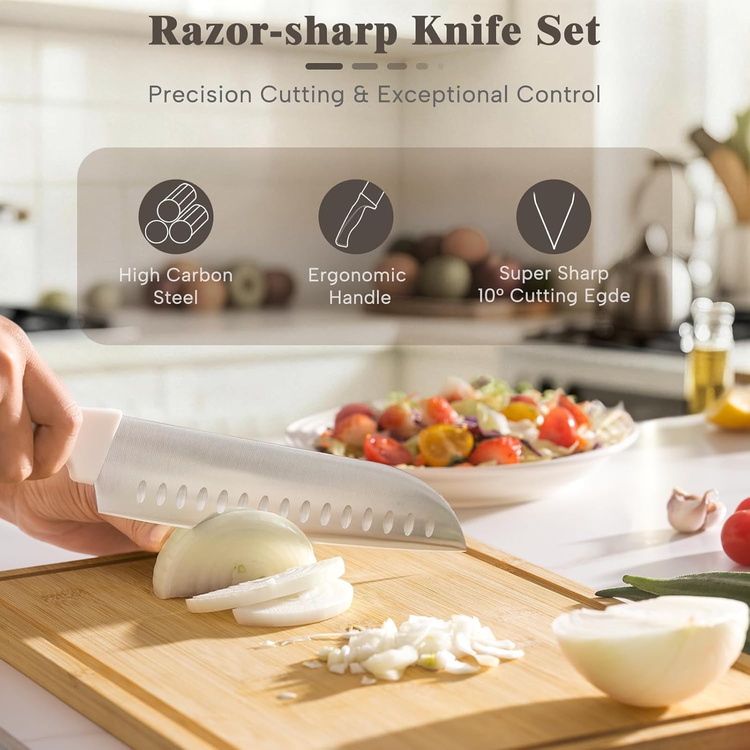 Knife Set, Astercook 22-Piece Kitchen Knife Set with Block & Built-in Sharpener, Ultra-Sharp High Carbon Stainless Steel Knives, Dishwasher Safe, Ergonomic Anti-slip Handle, Valentine's Gift