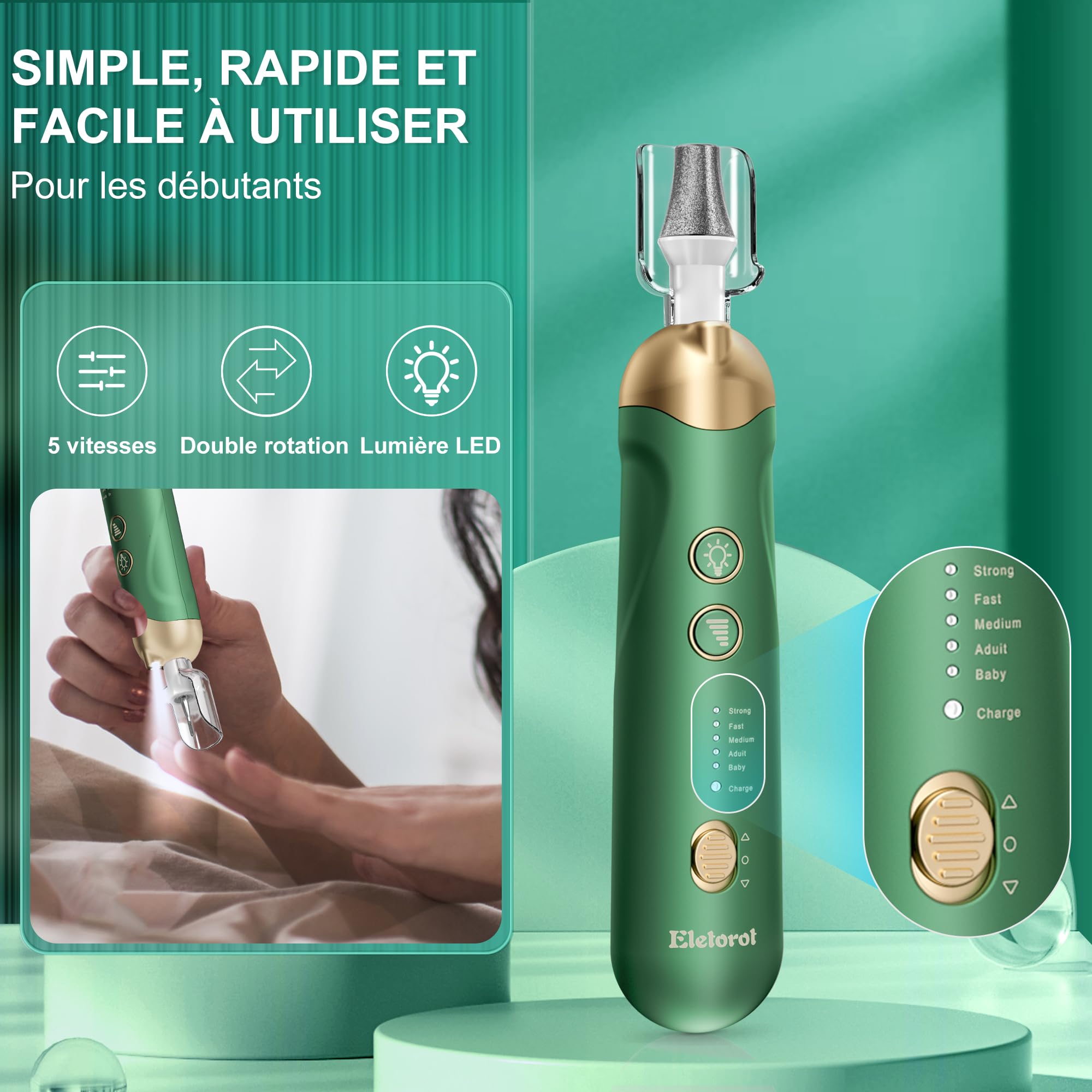 Kit Manucure Pedicure: Eletorot Ponceuse pour Ongles avec 8 Embouts, Limes a Ongles Professionnelle pour Anti Callosités, Set de Manucure Pedicure Electrique pour Le Soin Mains et Pieds