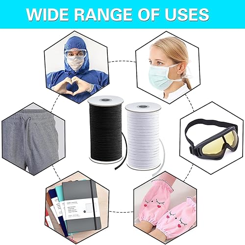 Miniatura 7 de AMORNPHAN Banda elástica para coser color negro, 0.472 in (12 pulgadas) de ancho, 12 yardas. Cuerda elástica fuerte y elástica para manualidades y